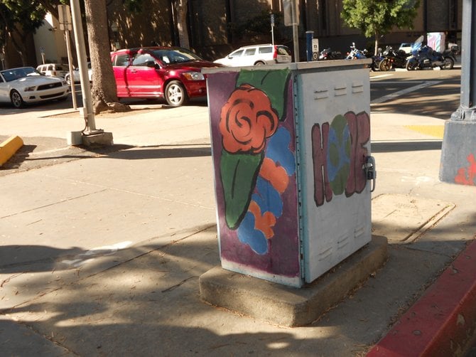 Lovely art on utility box near Civic Theater downtown.