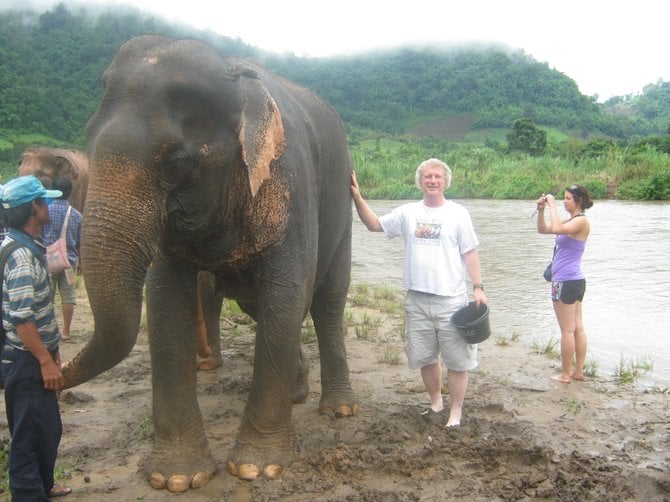 Afternoon bathtime for the residents at Elephant Nature Park, Chiang Mai, Thailand.