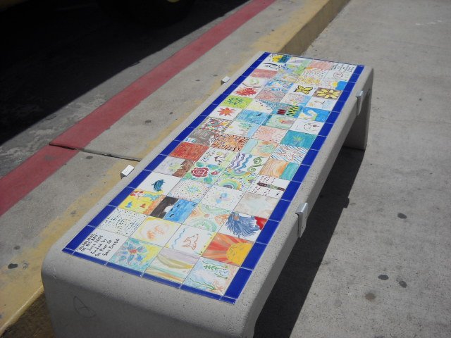 Colorful bench near the Midway Museum.