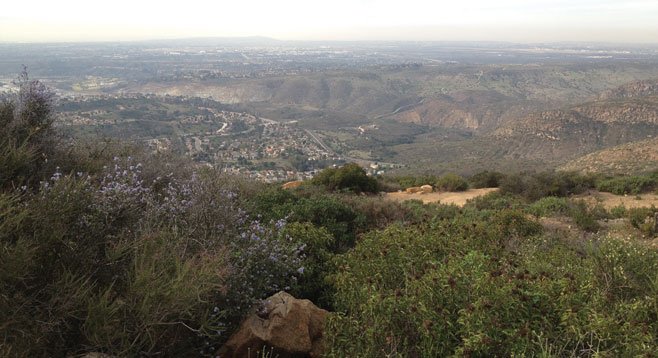 Looking down Mission Gorge from Cowles Mountain toward the ocean