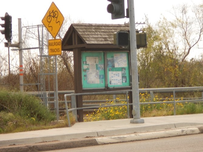 Info kiosk near Friar's Road trolley crossing.