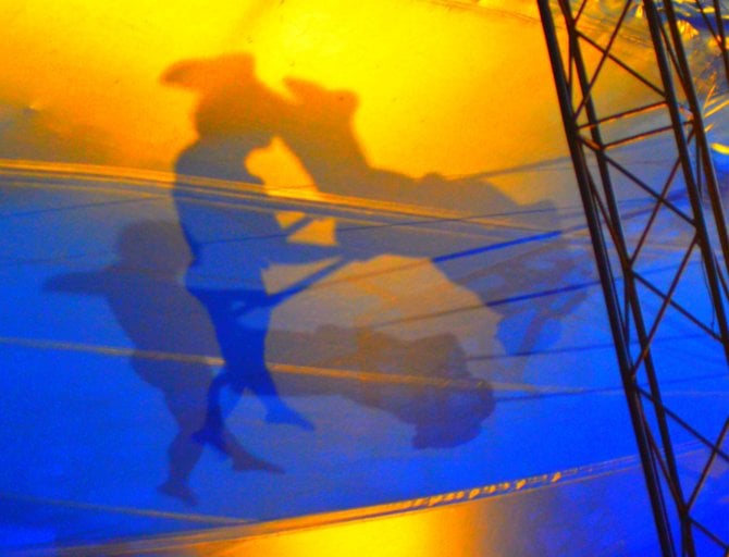 Acrobat shadows at Circus Vargas in Balboa Park.