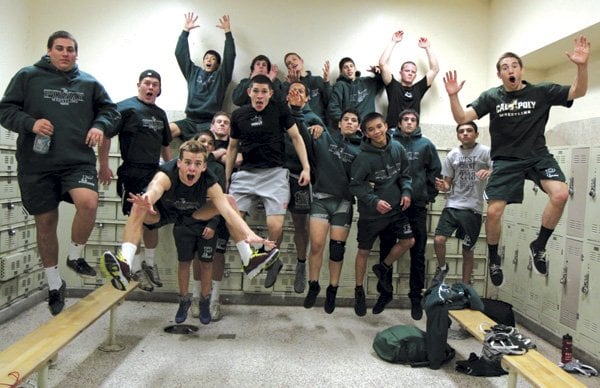 Poway Titans in their locker room 
after a recent match with Mt. Carmel