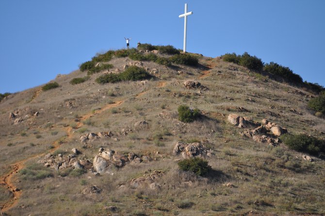 Happy hiker on the top of Battle Mountain in Rancho Bernardo