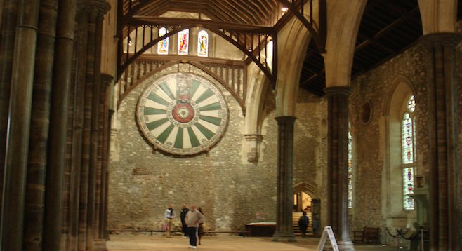 Winchester's Great Hall, with Round Table mounted on the far wall
