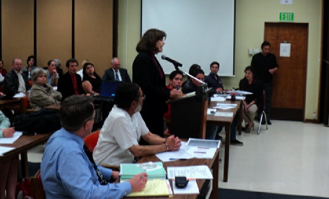 Southwestern College professor Janet Mazzarella addresses the board, March 14, 2012