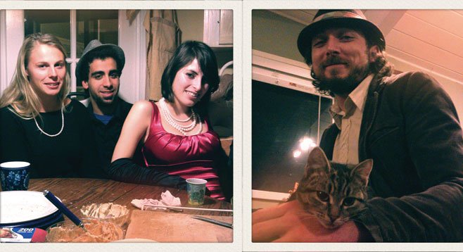 (Left) Jammers, flappers, and friends. (Right) Dustin and Harley’s awesome cat