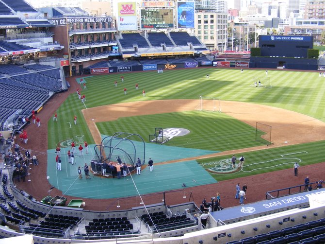 Padres taking batting practice during final game of last home stand