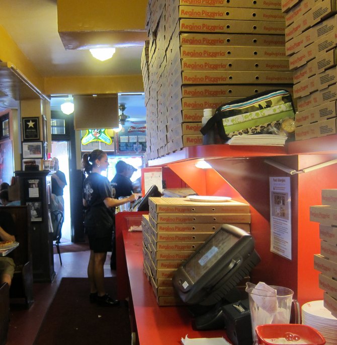 A very busy Regina's Pizza in the North End, Boston MA