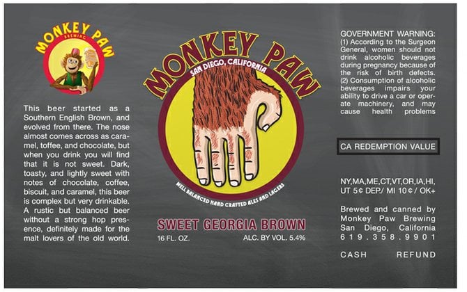 The can artwork for Monkey Paw Sweet Georgia Brown