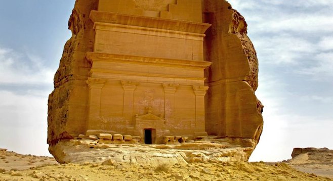 Ancient tomb exposed to the elements in Saudi Arabia's Mada’in Saleh. 