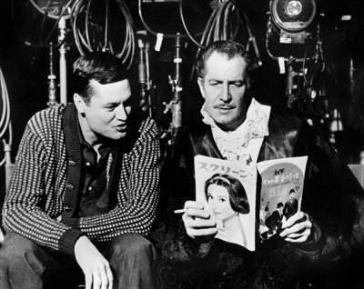Roger Corman and Vincent Price on the set of "House of Usher." The film screens for free at the San Diego Central Library Monday night at 6:30 pm.