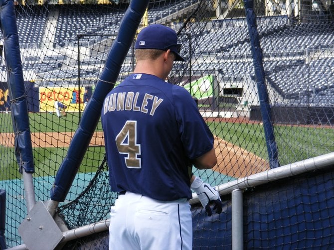 Padres catcher Nick Hundley during batting practice.