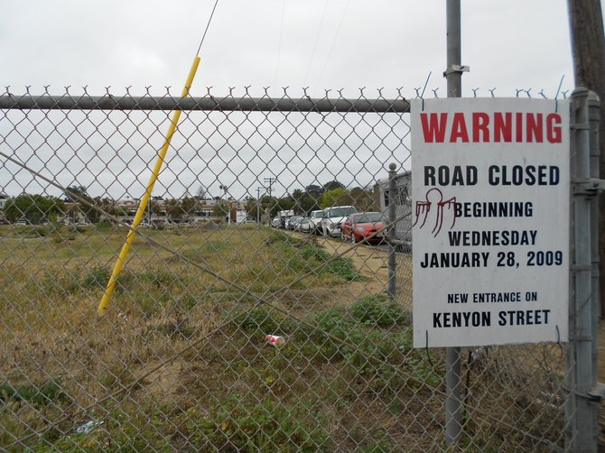 Warning sign on Kemper Street near West City College in Midway District.