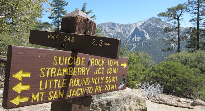 At the two-mile juncture of Deer Springs Trail, with Tahquitz Peak in the background.