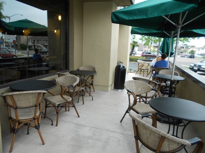 Outdoor patio at new Starbucks drive-thru along Rosecrans St. In Pt. Loma.