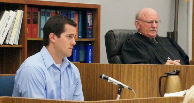 Store employee, left, gives testimony.  Judge Cline on right.  Photo Bob Weatherston.