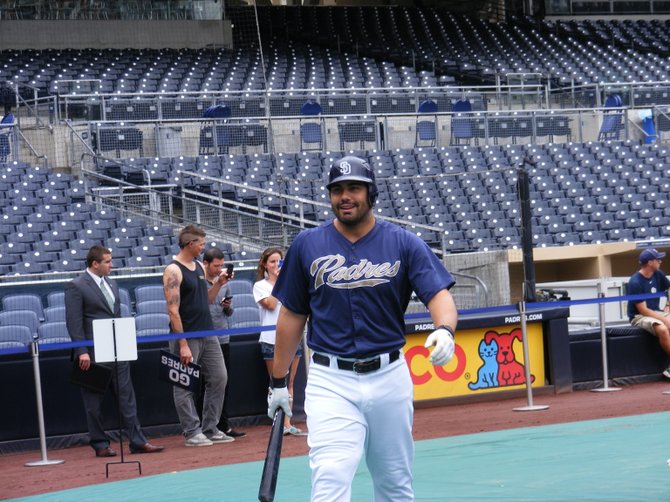Padres left fielder Carlos Quentin during batting practice.