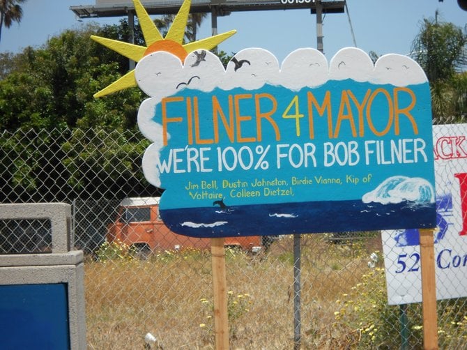 Political signage along Voltaire St. in Ocean Beach.