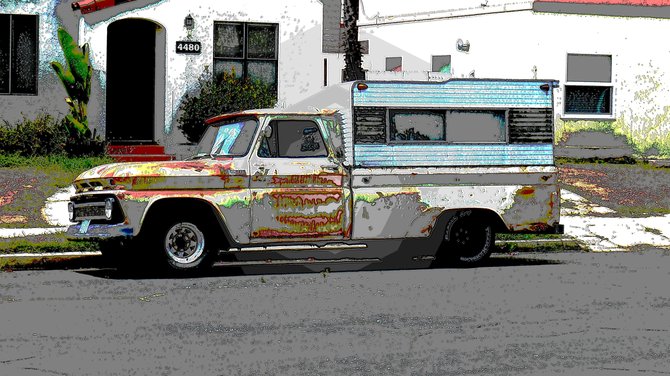 An old beater pickup in North Park, which I Photoshopped to look colorful and cool.
