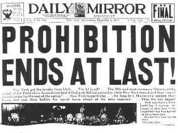 Prohibition ends in 1933
