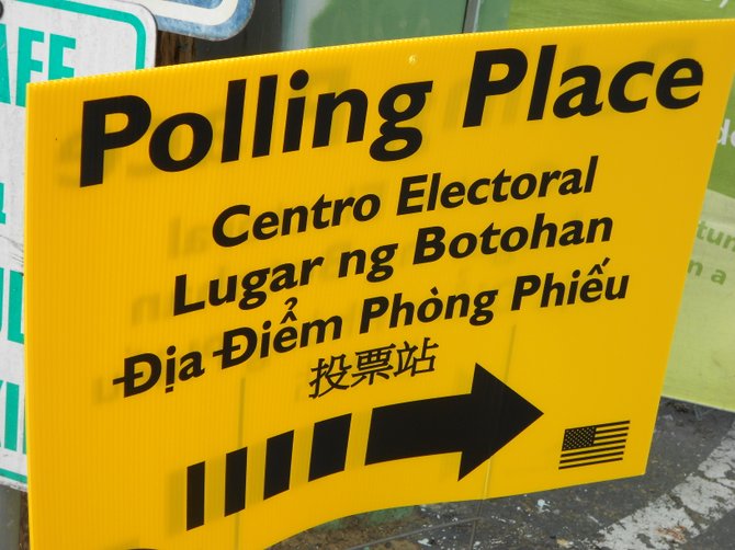 Polling place sign in Midway District.