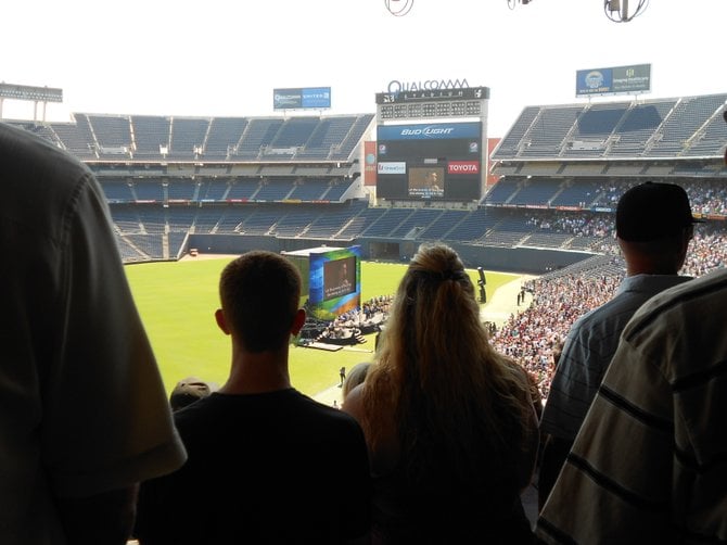 Stadium just about half full on a sunny Father's Day with Shadow Mt. Church's Tim Tebow event.