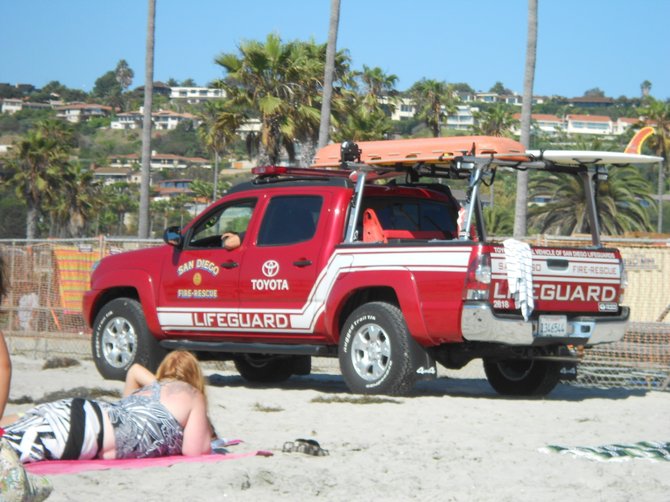 La Jolla Shores lifeguards on duty during a busy summer's day.