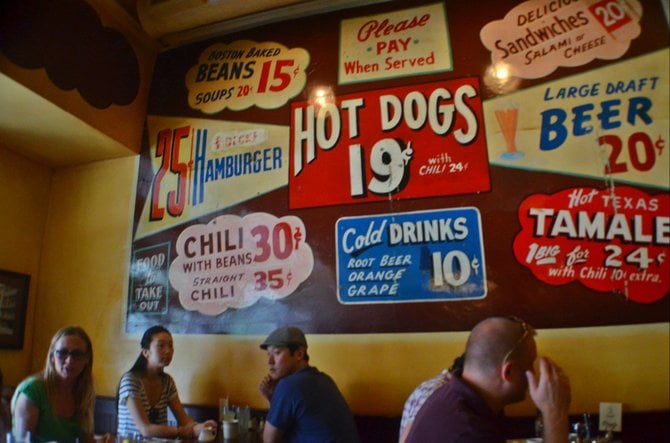 Original Vintage Signage in The Nickel Diner, historic downtown Los Angeles