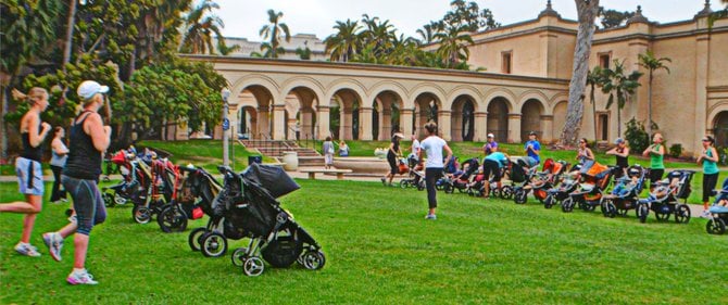 What I like to call the  Stroller Booty Camp Brigade, being put through their paces at Balboa Park.