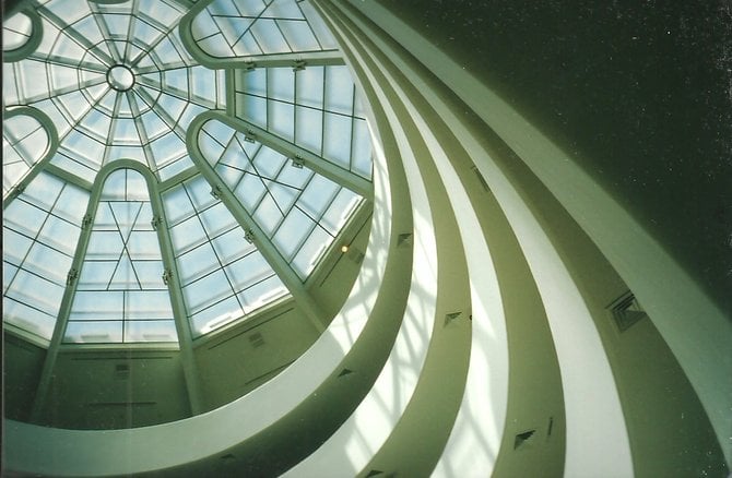 Looking up at the Guggenheim Museum interior, New York City