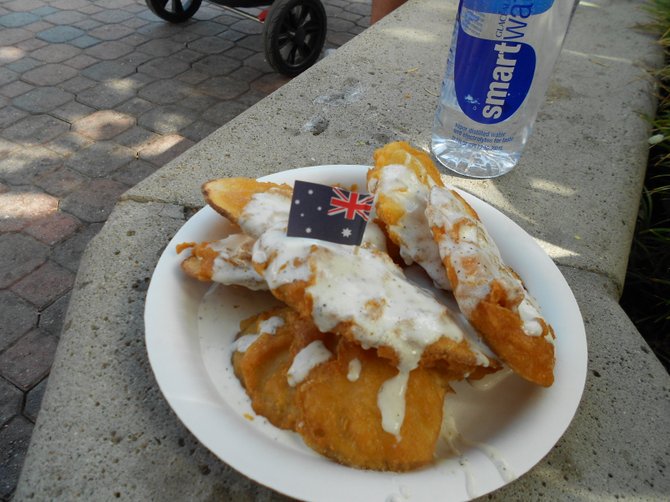 Yummy! Australian Battered Potatoes with ranch dressing at Del Mar Fair.