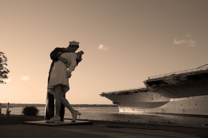 This is a picture I took when the kissing statue was here. I really like this picture because it looks like the sailor is leaving his girlfriend to somewhere for a really long time.