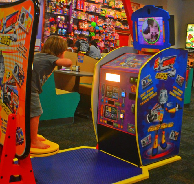 My son Fin, clowning for the camera at Chuck E. Cheese, in Point Loma