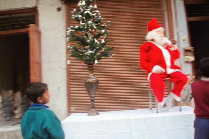 Santa Claus makes an appearance in Delhi, India.