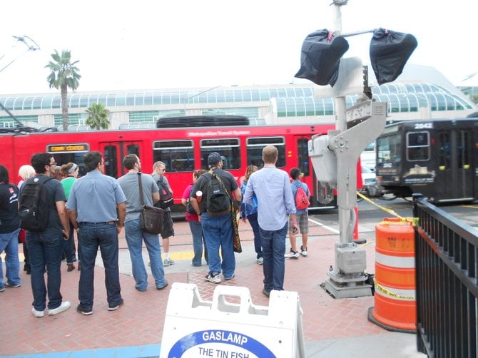 The San Diego Trolley stop at the Convention Center for Comic-Con.