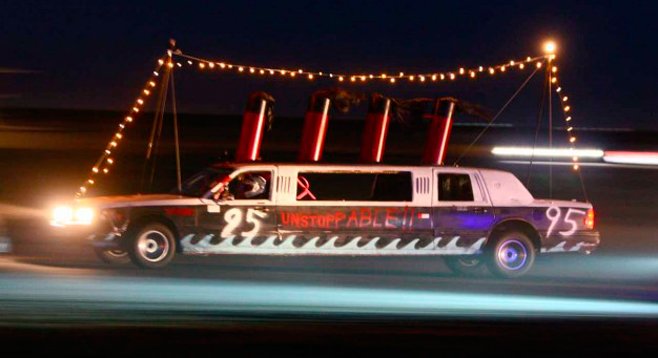 A ten-passenger 1996 Lincoln Town Car limo masquerading as the Titanic. Genius.
