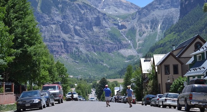 Downtown Telluride in the summer, home to one of the most scenic music festivals in America.