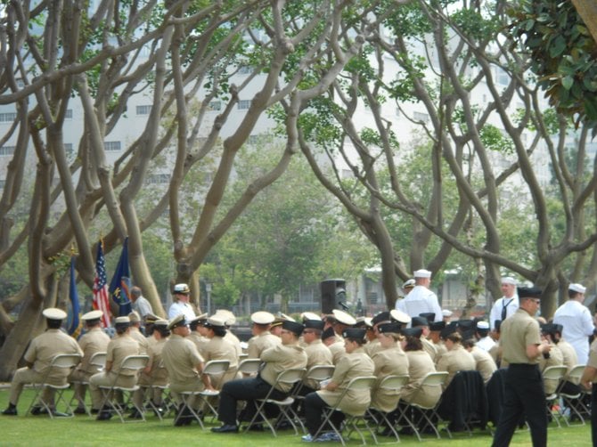 Navy ceremony at park behind the Midway Museum downtown.