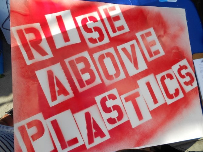 Rise Above Plastics sign in Ocean Beach.