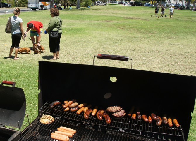 Brave weiner dogs and their humans at a Sunday picnic in Balboa Park.  Photo Bob Weatherston.  