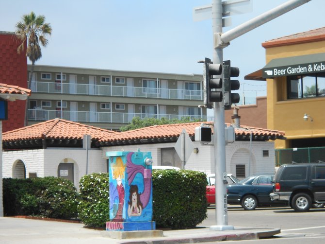 Colorful utility box art at the corner of Mission Blvd. and P.B. Drive in Mission Beach.