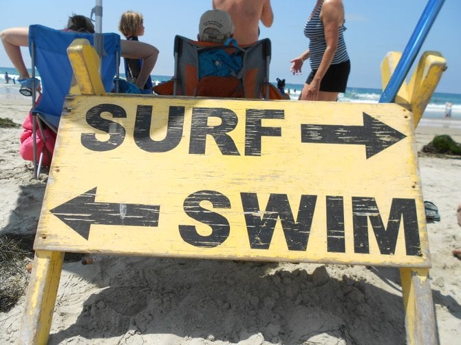 Pay attention to the signs, swimmers and surfers @ La Jolla Shores.