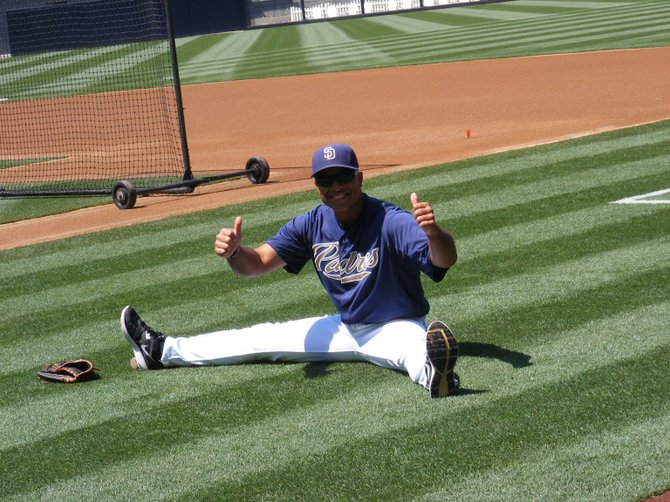 Padres first base coach Dave Roberts