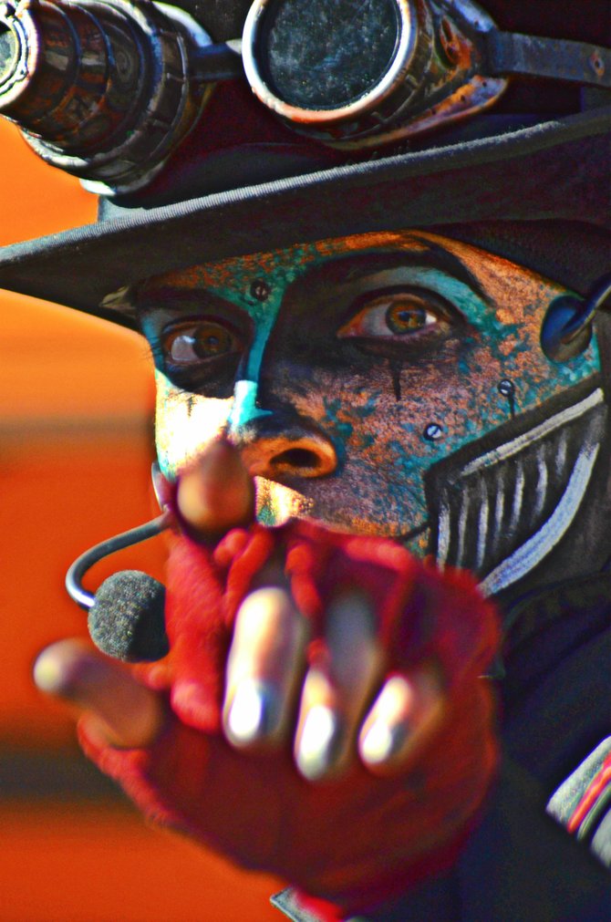 Rabbit, performing with Steam Powered Giraffe, at Nightime Zoo.