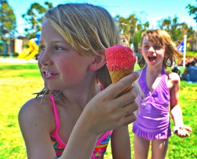 Ava Raymond enjoying a summer's day with friends at Hilton Head Spray Park in Rancho San Diego