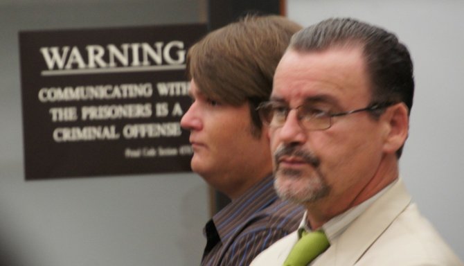 James Cameron Hollywood, 28, and his atty Thomas Slattery in court today.  Photo Weatherston.