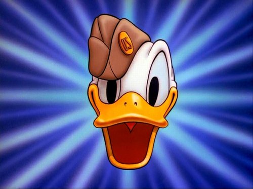 Donald Duck went to war in several shorts that bore this pre-credit head shot.