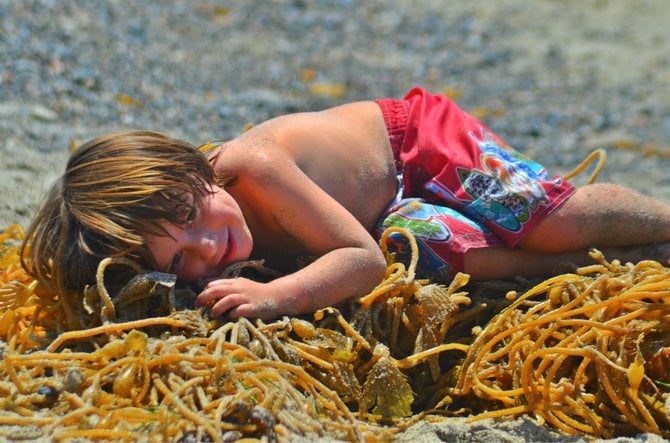 Finlay Hart relaxing on a kelp bed. San Clemente, Ca