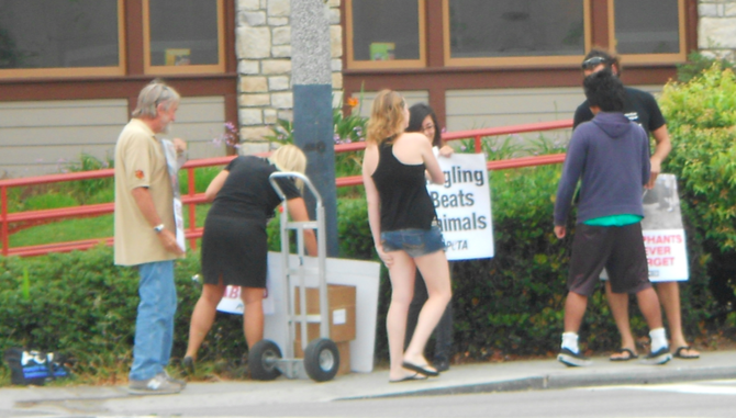 Protesters stood on the sidewalk outside of Chili's